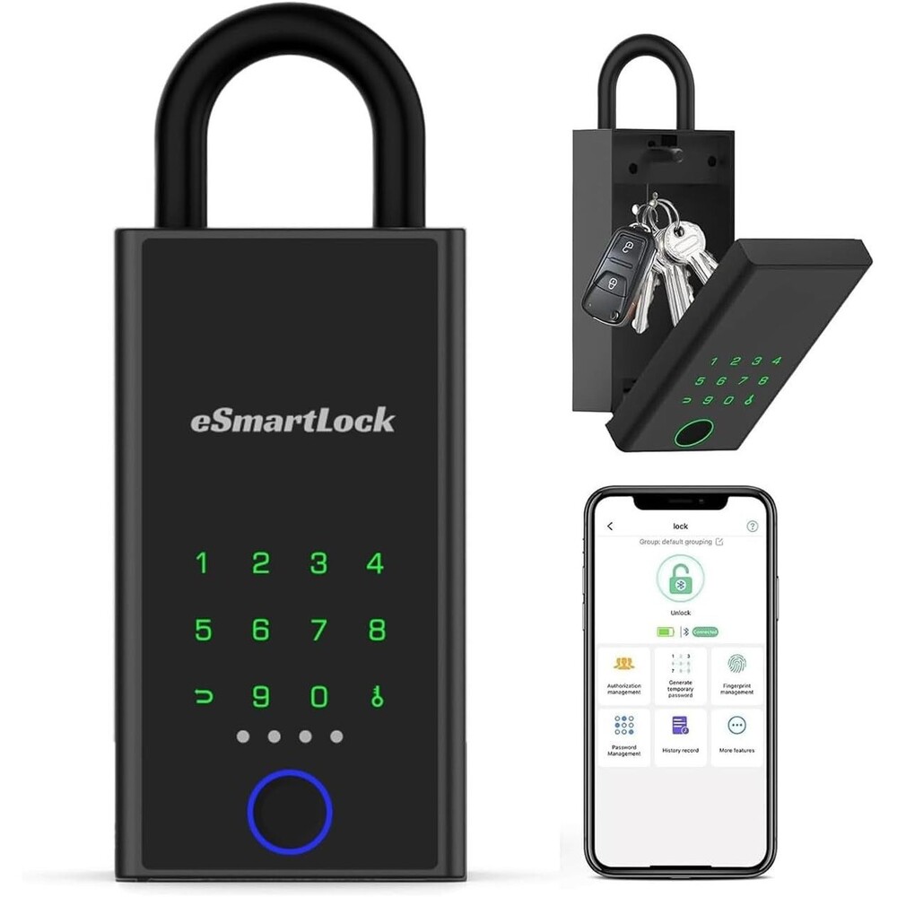Smart Lock Box Fingerprint APP Bluetooth Electronic Key Safe with Digital Cod...